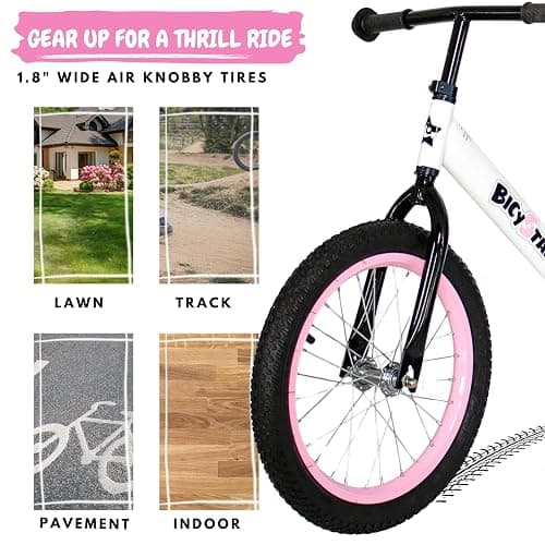 bicystar 16 Inch Kids Balance Bike for 5-8 Year Old, No Pedals, Air Tires, Footrests, Adjustable Height for Big Boys, Girls thumbnail 4