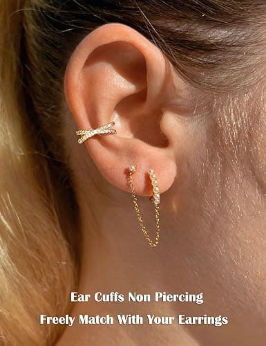 LOLIAS 12Pcs Ear Cuffs Non Piercing - 14K Gold Plated Ear Cuff Earrings for Women Adjustable Earring Cuffs for Non Pierced Ears Clip on Cartilage Earring Fake Earrings Set thumbnail 4