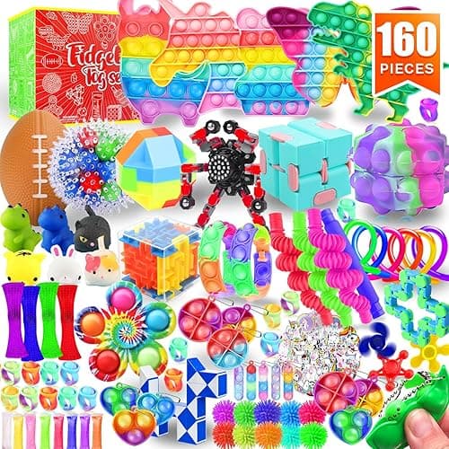 Fidget Toys Set, 160 Pack Sensory Toys Party Favors Kids Autism Autistic Children, Classroom Treasure Box Chest Prizes Pinata Stuffer Gifts Small Mini Bulk Toy Carnival ADHD - 160 Pack