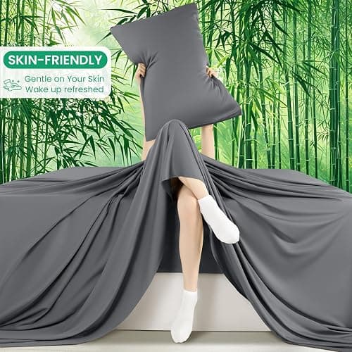 SONORO KATE 100% Viscose Derived from Bamboo_Sheets Queen Size, Ultra Breathable & Cooling Bed Sheets for Hot Sleepers, Hotel Luxury Silky Bedding Sheets, 16" Deep Pocket - 4PC (Dark Grey,Queen) thumbnail 8