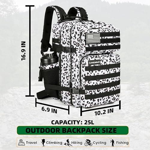 Lovelinks21 25L Tactical Backpack Military Tactical Backpack for Men and Women Small Assault Pack Outdoor Travel Hiking Camping Rucksack with Molle Webbing (White Leopard) thumbnail 2