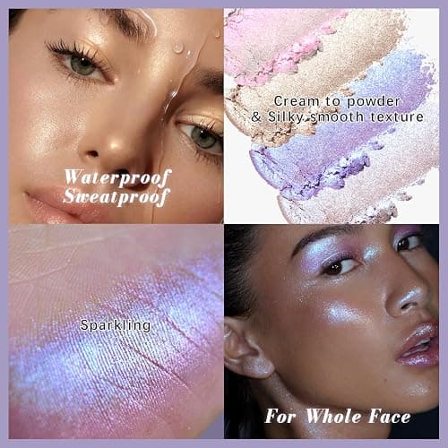 Noerrors Duochrome Shimmer Eyeshadow Quad Palette for Sparkly Fairy Makeup | Holographic Half Magic +3D Metallic Finish for Eyeshadow or Highlighter, Subtle Shimmer, Easy to Color, Daily or Rave Looks thumbnail 4