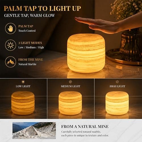 Marmor Marble Lamp Table Lamp Unique Lamp Type-C 3 Way Bedside Lamp Ambient Lighting for Bedroom Night Stands Night Light Decorative LED Warm Ambient Portable Lamp for Rechargeable (Eastern Jade Glow) thumbnail 3