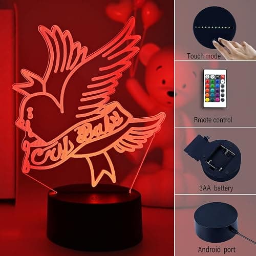 3D Night Light Rapper Lil Peep Led for Home Decoration Gift for Fans Bedroom Decor Light Led Sensor Color Changing Work Desk Lamp-Remote Control thumbnail 2