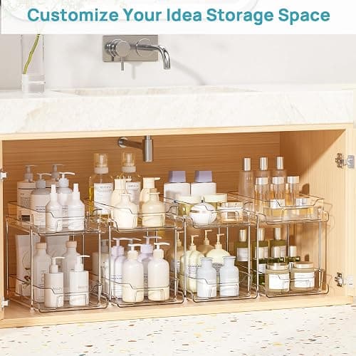 Vtopmart 4 Pack 2 Tier Bathroom Under Sink Organizers and Storage, Clear Kitchen Pantry Organization, Pull Out Medicine Cabinet Organizer with Movable Dividers - Clear - 4 Pack-with Dividers thumbnail 5