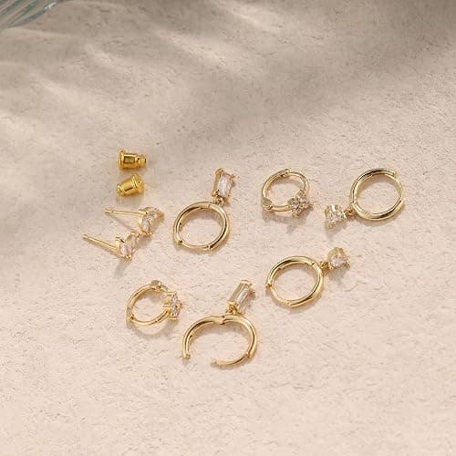 Gold Earrings for Women, 14k Gold Plated Dangle Huggie Earrings for Women Trendy Dainty Gold Hoop Earring Stacks Hypoallergenic Pearl Chain Drop Cartilage Earring Fashion Womens Jewelry thumbnail 5