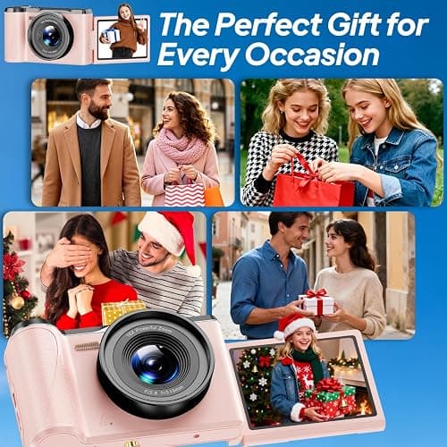 4K Digital Camera for Photography, 56MP Vlogging Camera with 32GB SD Card | Focusinc 3" 180° Flip Screen Compact Travel Camera for Teens Begnners with 16X Zoom,Pink thumbnail 7