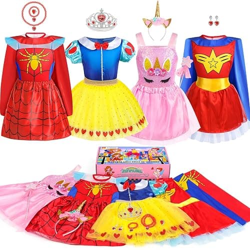 Jeowoqao Toddler Girls Dress up Costumes, Princess Dress Up Clothes for Little Girls, Kids Dress Up Pretend Play Set with Supergirl Princess Costumes Toy Gift for Girls Ages 3 4 5 6 Years - Image 1