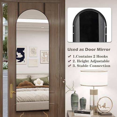 JAWGLOW Door Mirror, Arched Full Length Mirror Over The Door, 14"x 48" Hanging or Wall Mirrors, Full Body Mirrors - Black thumbnail 7