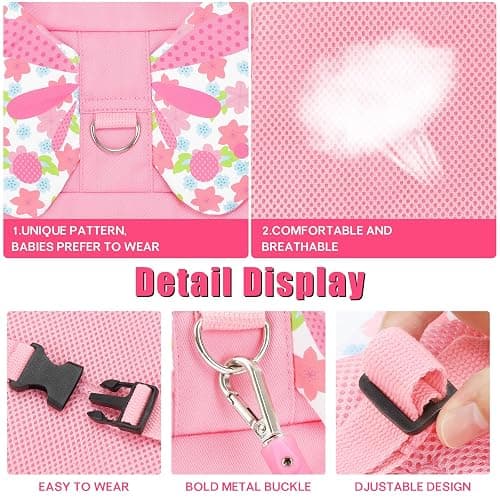 Toddler Leash Anti Lost Wrist Link, Butterfly Kids Safety Harness with 49 Steel Wires for Girls, Walking Wristband Belt for Baby Travel Outdoor Airport Mall Zoo thumbnail 3