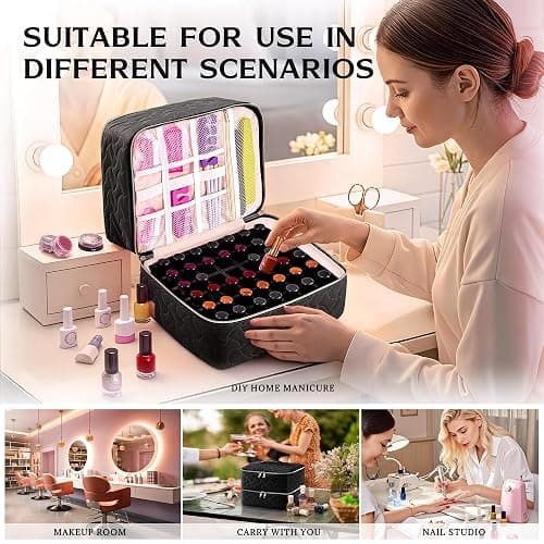DreamGenius Nail Polish Organizer Case Holds 42 Bottles, Portable Double-Layer Nail Polish Storage Bag with Adjustable Dividers for Manicure Tools, Black thumbnail 6