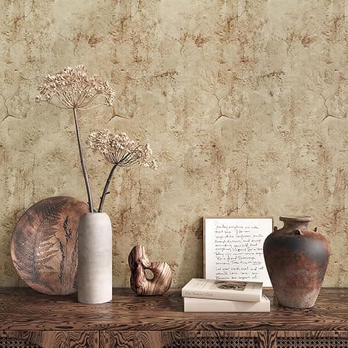 VEELIKE Aged Tan Concrete Wallpaper Peel and Stick Textured Distressed Concrete Look Wallpaper for Bedroom Living Room 15.7''x118'' Removable Waterproof Stone Contact Paper for Accent Wall Countertops - Image 1