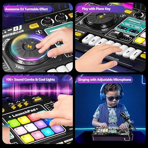 Tsomtto Kids DJ Mixer Table Musical Toy with Lights & Bluetooth | Electronic Music Toy with Microphone Piano, DJ Mixer Controller Toys Birthday Christmas Gifts for 3 4 5 6 Year Old Boys Girls thumbnail 7