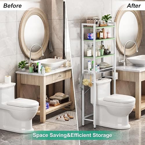 Kalrin Over-The-Toilet Storage Rack, 4-Tier Bathroom Organizer Shelf Over Toilet with Adjustable Shelf and Basket, Freestanding Space Saver Bathroom Shelves Above Toilet for Room (Avocado Green) thumbnail 4