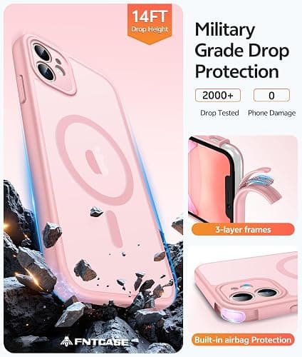 FNTCASE for iPhone 11 Case: [Compatible with Magsafe] Translucent Matte Magnetic Cases [Full Camera Protection] Military Grade Shockproof Protective Phone Cover - Light Pink thumbnail 4