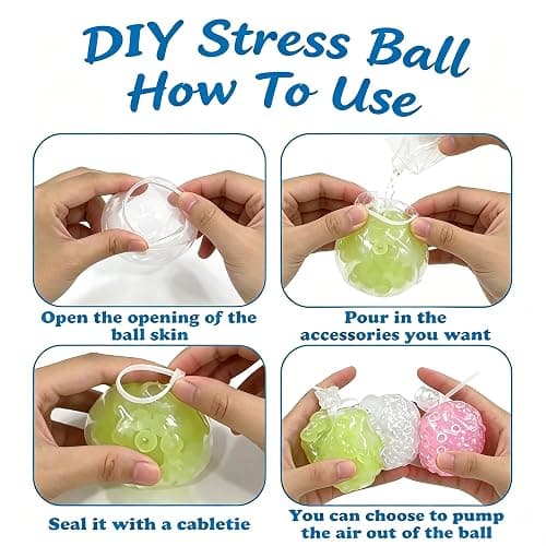 20CPS DIY Stress Ball Making Kit , Empty Stress Ball Skin with Expander & Vacuum Tool, Complete Squishy Maker Kit for Adults Kids (A- (Clear 4cm, 6cm, Barbed 6cm, White 6cm)) thumbnail 5
