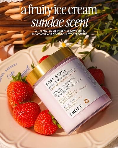 Truly Beauty Soft Serve After Shave Plump Cream | Hydrating & Plumping Cream for Post-Shave Smoothness | With Hyaluronic Acid & Peptides for Firm, Youthful Skin | Strawberry, Vanilla & Amber Scent thumbnail 4