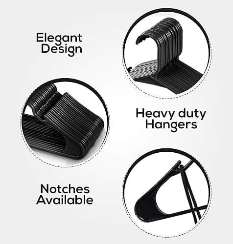 Utopia Home Plastic Hangers 100 Pack - Perfect Space Saving Clothes Hanger - Durable and Strong - Perfect Closet Organizers with Shoulder Grooves (Black) thumbnail 4