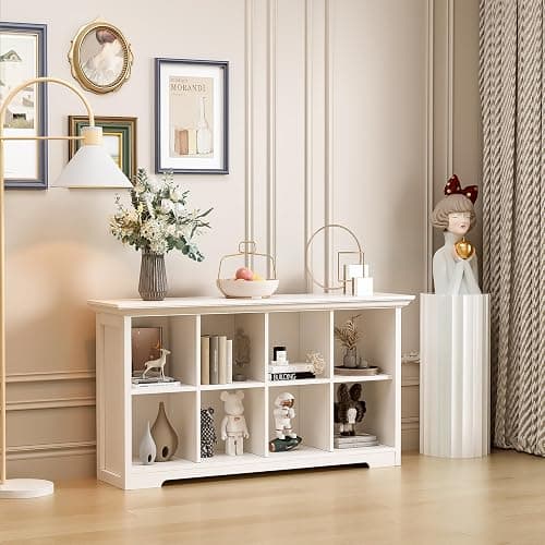 OSCHF Cube Shelf Bookcase with Base - Wooden 2 Tiers Floor Standing Low Storage Cabinet for Home and Office, 8-Cube Lattice Bookshelf, Warm White thumbnail 7