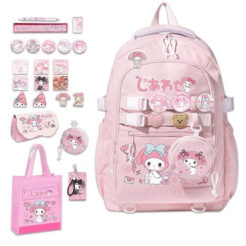 Roffatide Anime Kawaii Backpack with 12 Pcs Accessories Cartoon Travel Aesthetic New Semester Gifts Bag with Cute Pins Anti-Theft Laptop Backpack Travel Hiking Daypacks Rucksack - Image 1