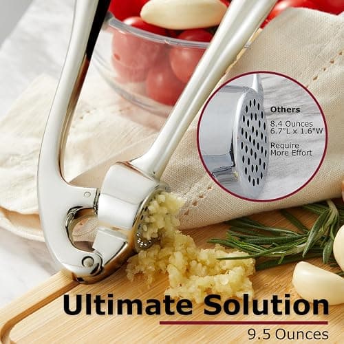 Kitessensu High Effective Garlic Press With Studs, Heavy Duty Garlic Mincer, Easy to Squeeze and Clean, Rust Proof & Dishwasher Safe, Ginger Crusher- Imperial Silver thumbnail 8