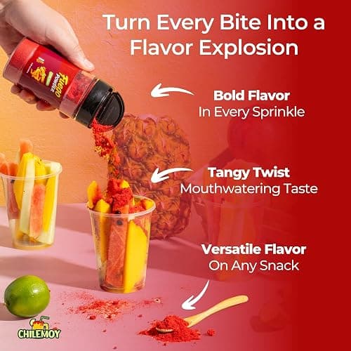 CHILEMOY Fuego Powder, Mexican Chili Snack Seasoning, 5.25 oz | Shake on fruit, chips, popcorn, elote and wings. Bold tangy chili heat in a controlled sprinkle cap. thumbnail 3