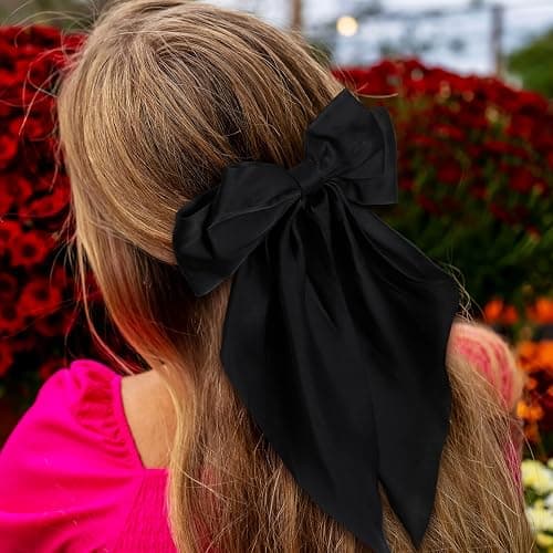 Mimorou 25 Pcs Satin Hair Bows Bulk Silky Big Hair Bows for Women Oversized Long Tail Ribbons Large Knot Clips Barrettes for Holiday Gifts(Plain) thumbnail 6