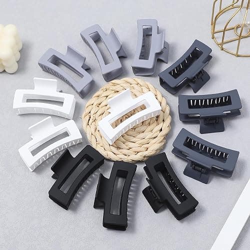 12 Pcs Medium Hair Clips for Women, 3.5 Inch Square Claw Clips, Colorful Hair Claw Clips for Thick and Thin Hair, Bulk Hair Accessories for Women and Girls- Grey thumbnail 3