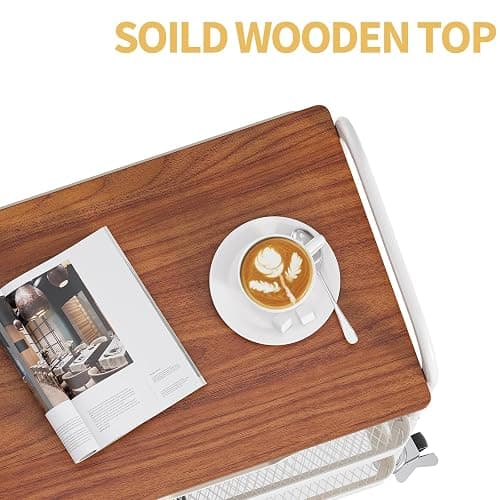 TOOLF 3 Tier Rolling Cart with Drawer, Metal Utility Storage Cart, White | Wooden Tabletop, Lockable Metal Wheels, Trolley Organizer for Bathroom, Kitchen, Office, Nursery, Dorm, Laundry, Craft Room thumbnail 7