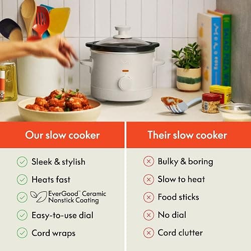 bella 1.5 Qt Slow Cooker with 3 Heat Manual Control, Ceramic Nonstick Coating, Dishwasher Safe Stoneware Pot and Tempered Glass Lid, Tangle Free Cord Wrap & Cool Touch Handles, Oatmilk thumbnail 8