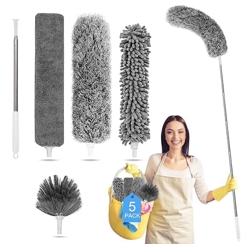 Tiumso Microfiber Feather Duster 5-in-1 Kit, Dusters for Cleaning, Duster with Extension Pole 100 Inches, Cobweb Duster, Microfiber Dusters for High Ceilings and Fans, Blinds, Cars and Furniture - Image 1
