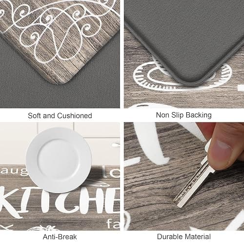 HEBE Kitchen Mats for Floor Set of 2 Thick Anti Fatigue Mat for Cushioned, Waterproof Non-Slip Rugs Comfort Standing Chef Mat for Kitchen Sink, Laundry Room, Farmhouse Home Decor, Brown thumbnail 4
