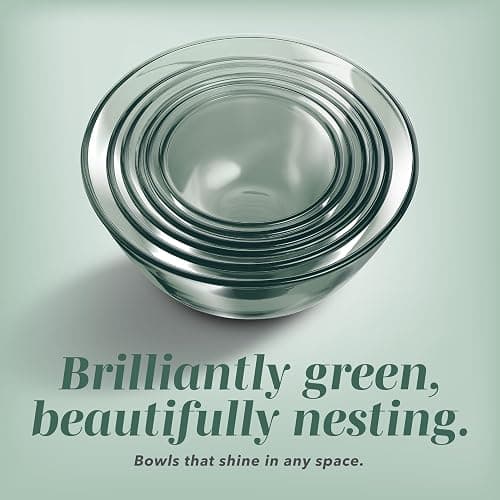 COOK WITH COLOR 12 Pc Glass Mixing Bowl Set with Lids – Borosilicate Glass Nesting Bowls for Cooking, Baking and Meal Prep, Colored Green thumbnail 3