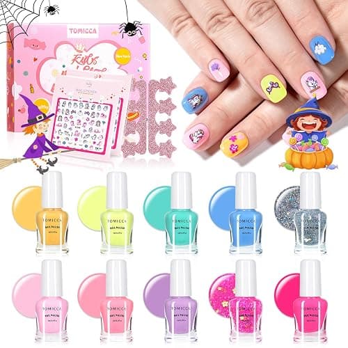 TOMICCA Kids Nail Polish Set, Non Toxic Quick Dry Water-Based Peel-Off 10 Colors Toddler Nail Polish Kit Natural Safe Quick Diy Kids Gifts Kit for Girls Ages 5+ - Image 1