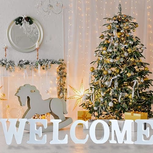 AOCEAN 6 Inch White Wood Letters - Unfinished Wood Letters for Wall Christmas Decor Standing Letters Slices Sign Board Decoration for Xmas Home Party Projects (A) thumbnail 4