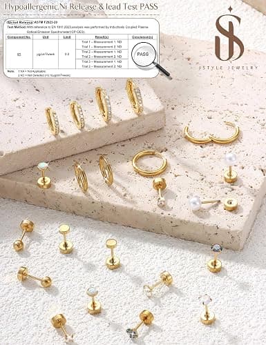 Jstyle Hypoallergenic Stud Hoop Earrings for Women Small Flat Back Surgical Stainless Steel Earrings for Sensitive Ears Trendy Silver Hoops Cartilage Earring Stacks Set Multiple Piercing Jewelry Gifts thumbnail 3