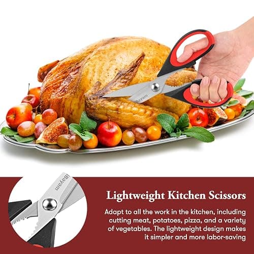 iBayam Kitchen Scissors All Purpose Heavy Duty, Kitchen Utensils Set, Stainless Steel Cooking Utensils Gadgets, Meat Poultry Food Shears Dishwasher Safe Utility Tools Home Gift, with Protective Sheath thumbnail 7