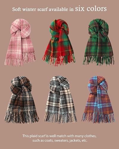 DOFOWORK Winter Scarf for Women - Womens Scarves for Cold Weather, Plaid Soft Tassel Wrap Blanket Scarf, 78.7"x24.8" thumbnail 7