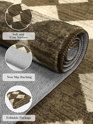 Lahome Washable Kitchen Runner Rug, Rug Runners for Hallways 6 Feet Non Slip Long Bathroom Rugs Runner, Moroccan Trellis Non Skid Low Pile Laundry Room Carpet Runners for Bedroom Entryway, 2x6 Brown thumbnail 6