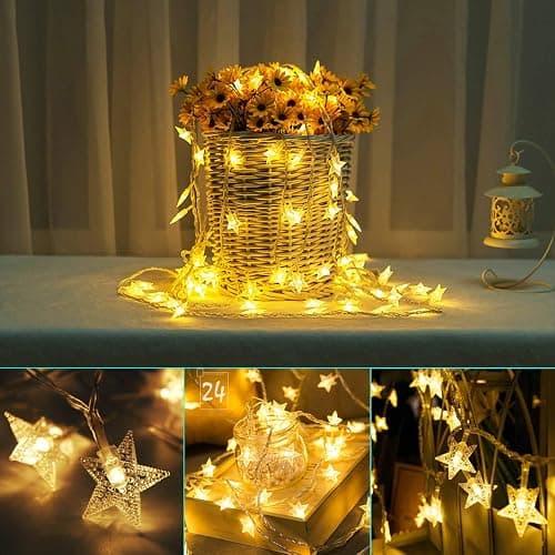 Star Fairy Lights, 6M 40Pcs LED Battery Powered String Lights, Two Mode Monochrom and Shining Decoration Lightning for Christmas Wedding Birthday Valentine Party Bedroom Indoor&Outdoor (Warm White) thumbnail 5