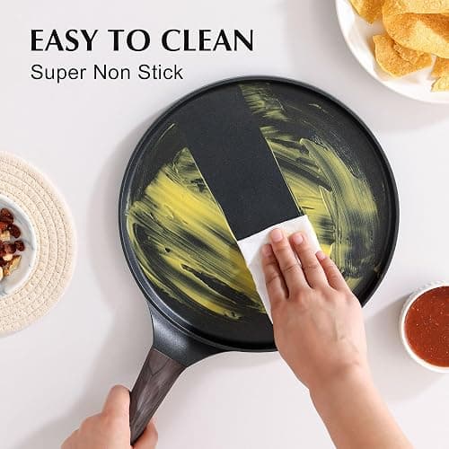 SENSARTE 12 Inch Nonstick Crepe Pan Granite Coating Pancake Pan Black | Swiss Granite Coating Dosa Pan Pancake Flat Skillet Tawa Griddle with Stay-Cool Handle, Induction Compatible thumbnail 6