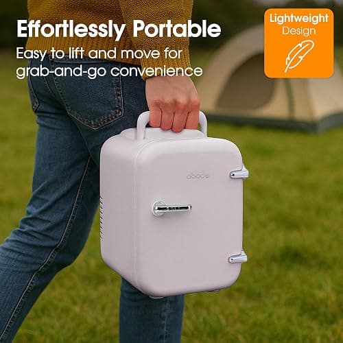 Abode White Mini Fridge A4CLR201W 4L/6 Can Portable Thermoelectric Mini Cooler & Warmer for Drinks, Cosmetics/Makeup/Skincare, AC/DC Power, Retro Style, For Bedroom, Home, Caravan, Car thumbnail 8