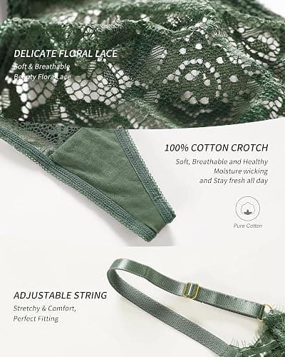 SHARICCA Lace G-String Thongs for Women Adjustable Sexy Low Rise Underwear Breathable T-back Thongs Panties 3 Pack thumbnail 4