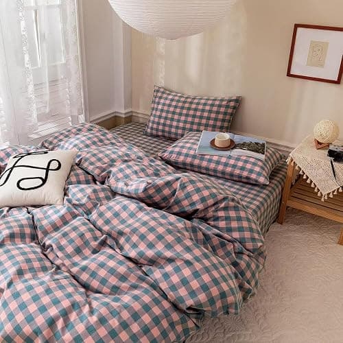 mixinni Plaid Comforter Set Twin XL - 3 Piece Soft Geometric Checkered Comforter with 2 Pillow Shams, Modern Gingham Pattern Bedding Set for All Season, Breathable & Soft Cozy (Pink, Purple, Blue) thumbnail 6