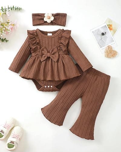 Newborn Baby Girl Clothes Fall Winter Infant Girl Outfits Preemie Girls Bell Bottoms Pants Set Cute Headband thumbnail 3