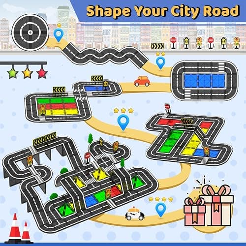 Magnetic Tiles - Road Set, Magnetic Building Blocks, Preschool Montessori Toys Gift for 3+ Year Old Boys and Girls, Sensory Christmas Toys for Kids Aged 3-5 and 4-8, Ideas for Toddler with Autism thumbnail 7