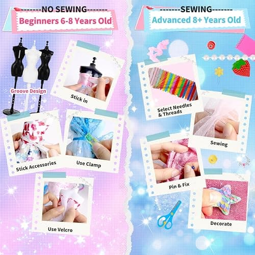 1000+ PCS Fashion Designer Kits for Girls, Kids Sewing Kit with 4 Mannequins, DIY Doll Clothes Dress Making Kit, Arts and Craft Kits for Kids Teen Girls Birthday Gift Present Age 6 7 8 9 10 11 12+ thumbnail 6
