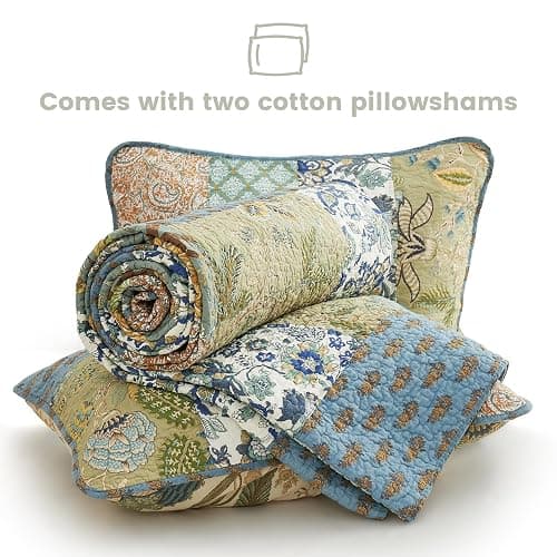 Secgo Twin Size Quilt Size - 100% Cotton Comforter Set Bedding Sets (68 * 86 Inch) with 2 Pillow Shams, Patchwork Reversible Lightweight Bedspread thumbnail 5