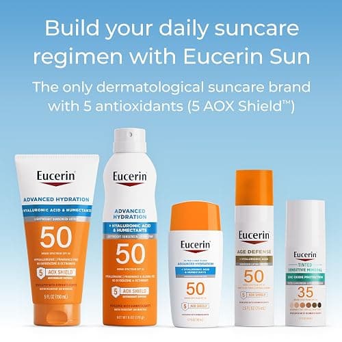 Eucerin Sun Tinted Age Defense Face Sunscreen Lotion SPF 50 with Hyaluronic Acid, Tinted Sunscreen for Face, Blendable Tint for All Skin Tones, Non Comedogenic and Hypoallergenic, 2.5 Fl Oz Bottle thumbnail 8
