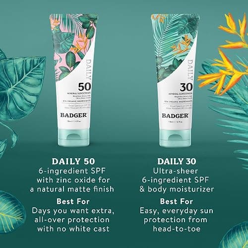 Badger SPF 50 Daily Mineral Sunscreen with Zinc Oxide, 85% Organic, Lightweight & Easy to Apply, No White Cast, Moisturizing, Reef Safe, Vegan, Unscented, 4 fl oz thumbnail 8